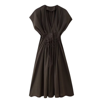 Robe midi pour femmes avec ceinture à nouer ajustable et élégant décolleté en V Chic und Stil
