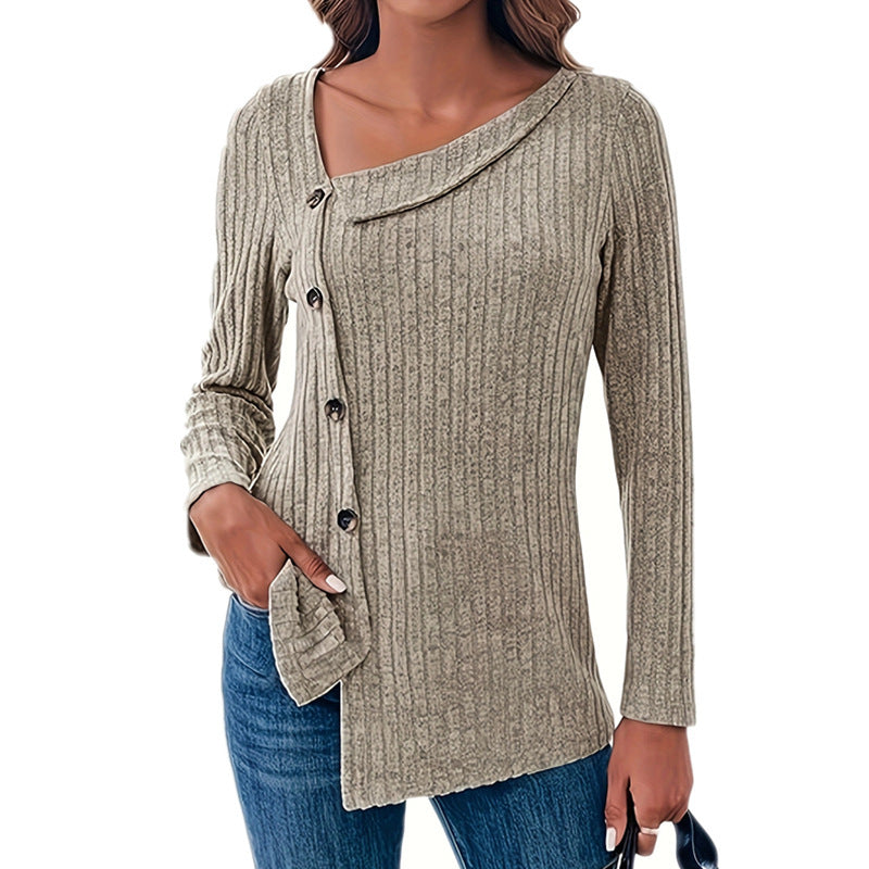 Asymmetrical long sleeve t-shirt for women with button details Chic and Style
