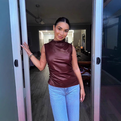 Dames Haut élégant en simili cuir de haute qualité avec coupe asymétrique Chic und Stil