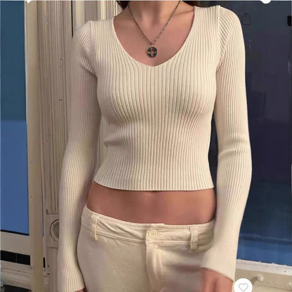 Haut côtelé élégant à col en V pour femmes Chic & Stil