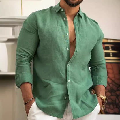 Chemise en lin élégante pour hommes avec patte de boutonnage moderne Chic und Stil
