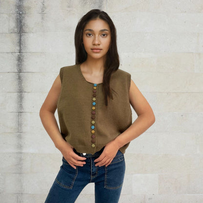 Ladies sleeveless knit vest with decorative buttons Chic and Style