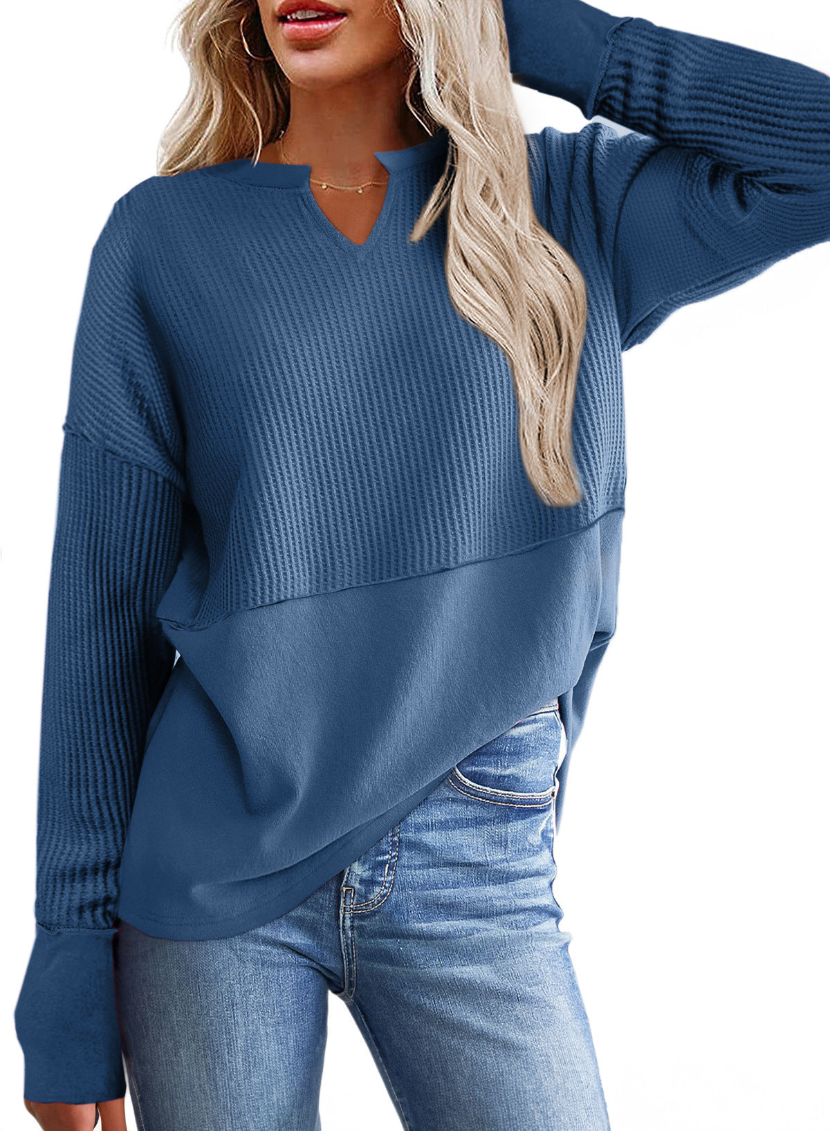 Pull-over en maille décontracté pour femmes avec décolleté en V et texture Chic und Stil