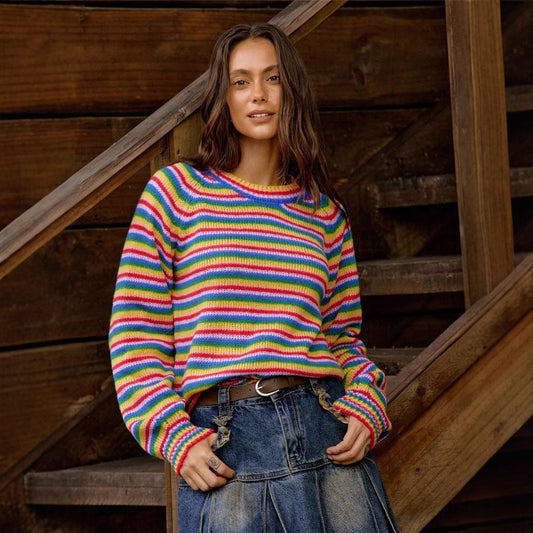 Pull en tricot décontracté pour femmes au look rayé moderne Chic und Stil