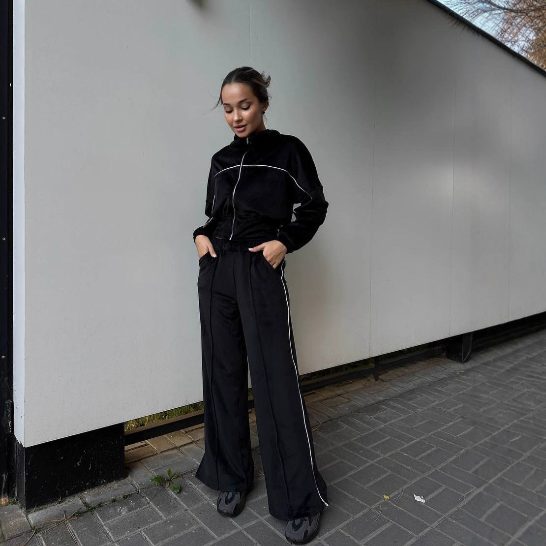 Dames Ensemble de training en molleton cropped sportif Chic und Stil