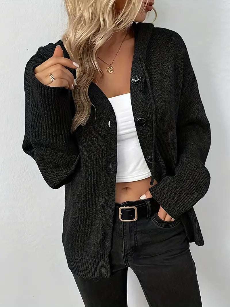 Dames confortable cardigan avec capuche et gros boutons Chic und Stil
