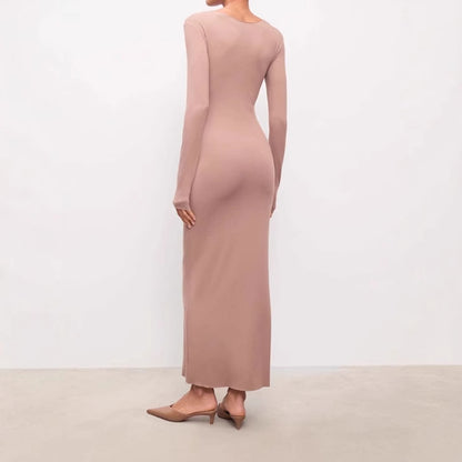 Dames Élégante Robe Maxi à Manches Longues en Jersey de Haute Qualité Chic und Stil