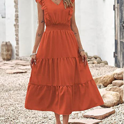 Robe maxi pour femmes avec détails en volants et taille élastique Chic und Stil