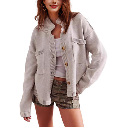 Dames Grande cardigan tricoté avec poches pratiques et col élégant Chic und Stil