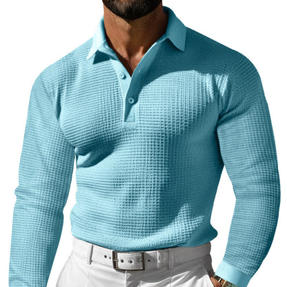 Men's long sleeve polo in textured fabric with trendy collar Chic und Stil