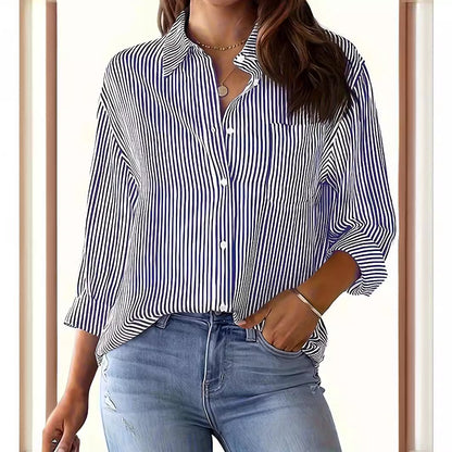 Blouse à manches longues pour femme avec de fines rayures et poche poitrine Chic und Stil