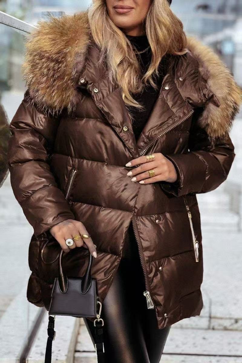 Dames doudoune d'hiver avec capuche amovible et col en fourrure luxueuse Chic und Stil