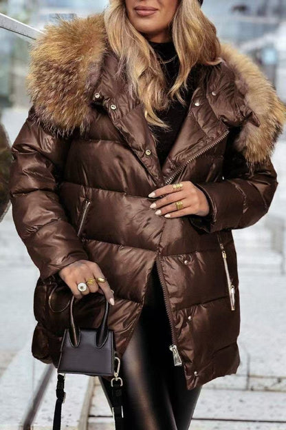 Dames doudoune d'hiver avec capuche amovible et col en fourrure luxueuse Chic und Stil