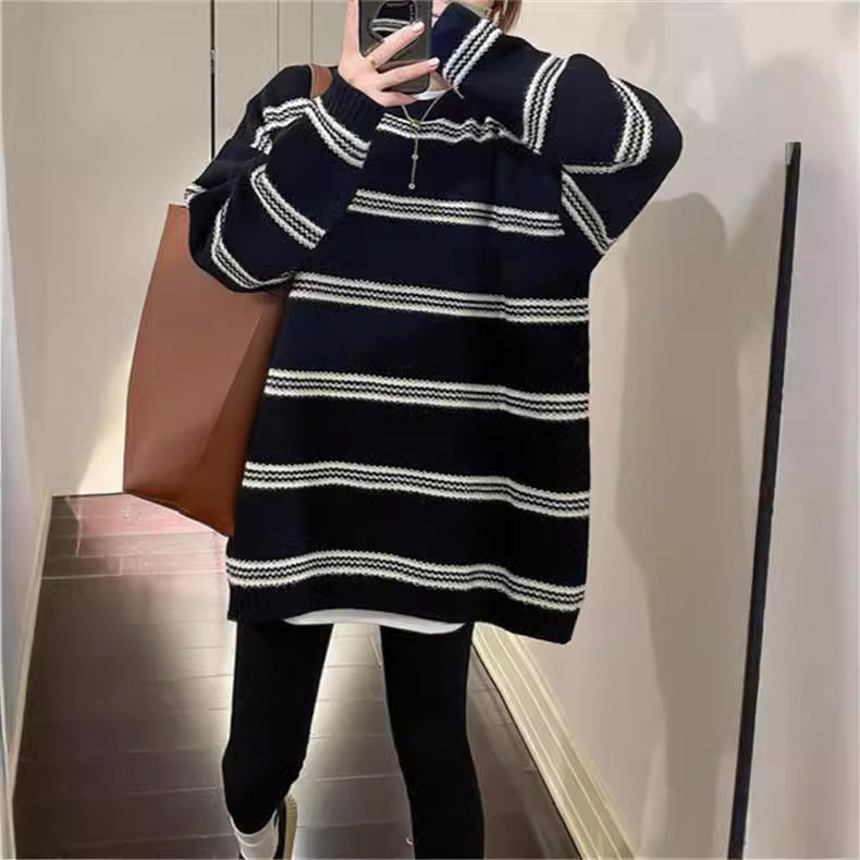 Dames Grand pull en tricot avec rayures maritimes Chic und Stil