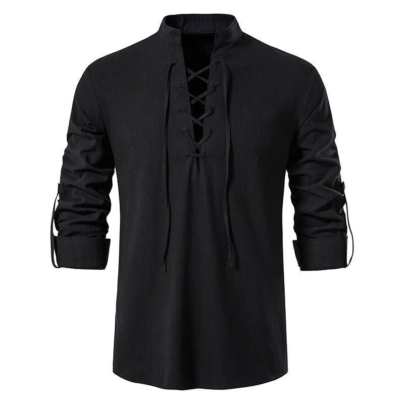 Chemise homme à manches longues avec détail de laçage moderne et col montant décontracté Chic und Stil