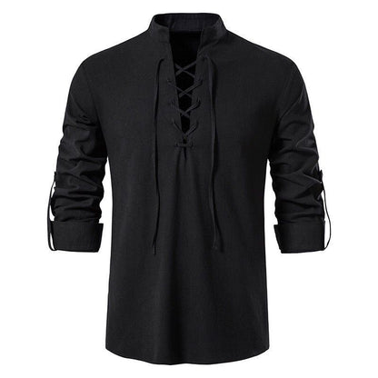 Chemise homme à manches longues avec détail de laçage moderne et col montant décontracté Chic und Stil