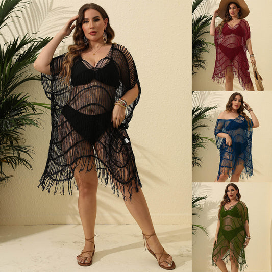 Robes de plage transparentes à franges pour femmes sans manches Cover-Up Chic und Stil