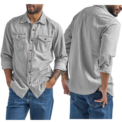 Chemise en denim pour hommes avec poches poitrine polyvalentes Chic und Stil