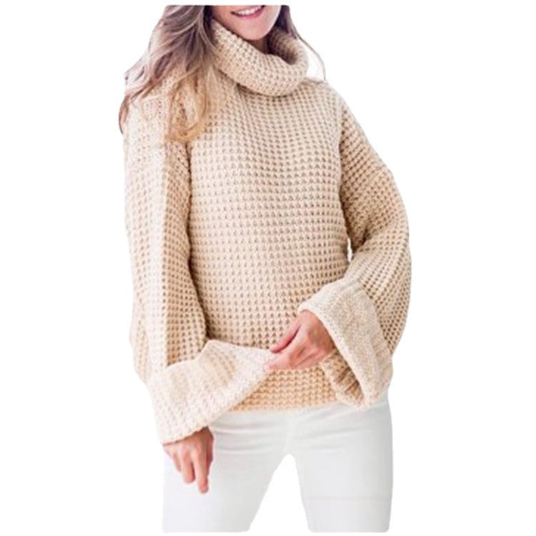 Pull en gros tricot pour femmes avec des manches volumineuses et un col haut Chic und Stil