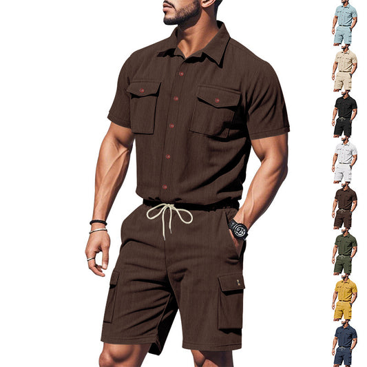 Chemise à manches courtes décontractée pour hommes et ensemble de shorts de loisirs avec poches pratiques Chic und Stil
