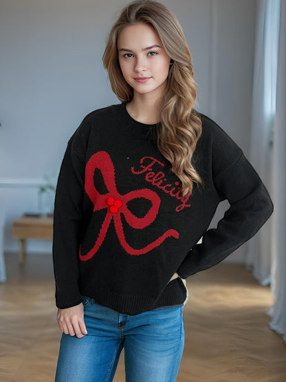 Pull femme en laine douce avec application de nœud au design ludique Chic und Stil