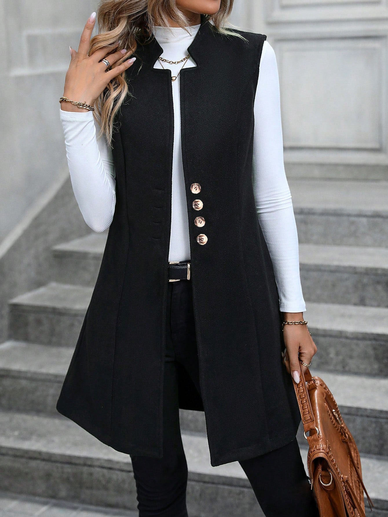 Dames Élégante Gilet en matériau en boucle de haute qualité et détails de boutons stylés Chic und Stil