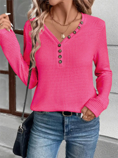 Chemisier à manches longues à structure gaufrée pour femmes avec rabat de boutons Chic und Stil