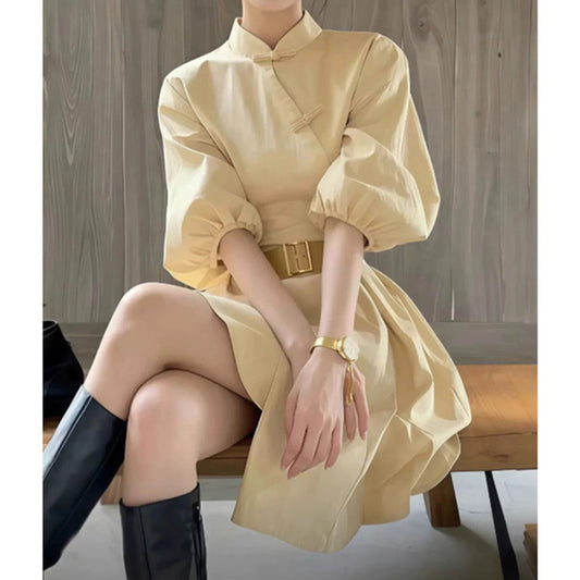 Robe Mini à Manches Bouffantes et Col Mandarin pour Femmes Chic und Stil