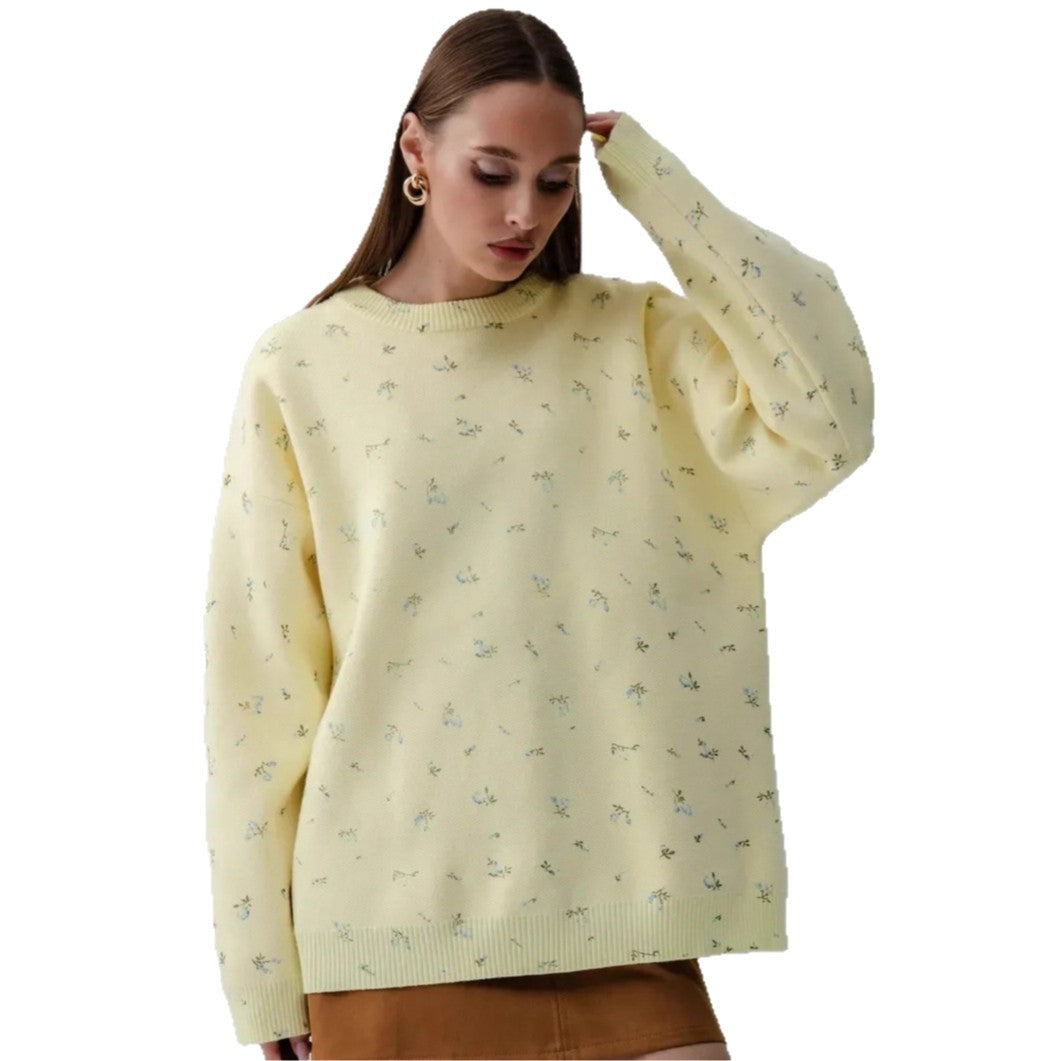 Pull en tricot surdimensionné pour femmes avec des accents floraux et une coupe ample Chic und Stil