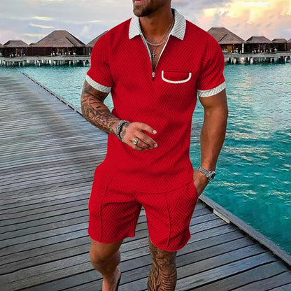 Ensemble polo à manches courtes à motif pour hommes et shorts Chic und Stil