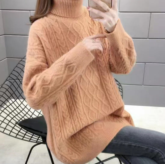 Pull en gros tricot pour femmes avec col haut et motif en torsades Chic und Stil