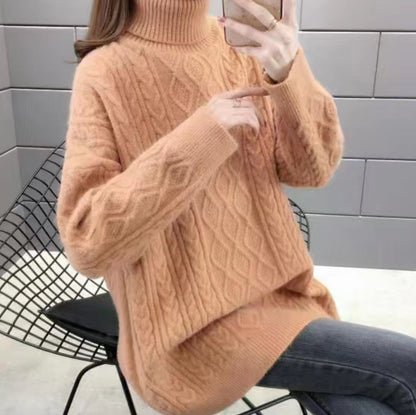 Pull en gros tricot pour femmes avec col haut et motif en torsades Chic und Stil
