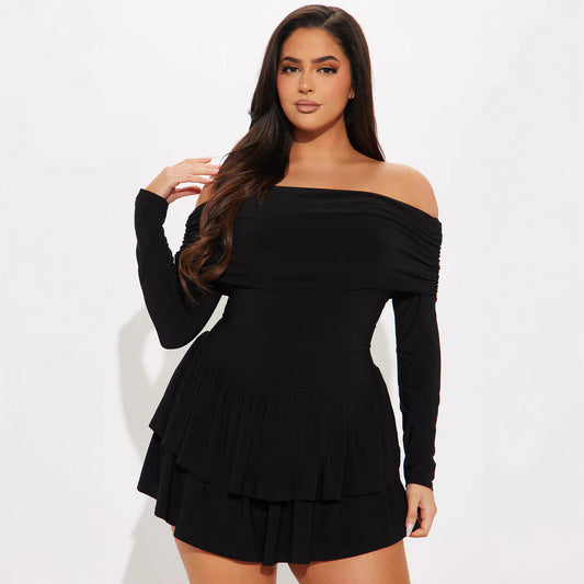 Robe mini off-shoulder pour femmes avec détails en volants et contenu en élasthanne Chic und Stil