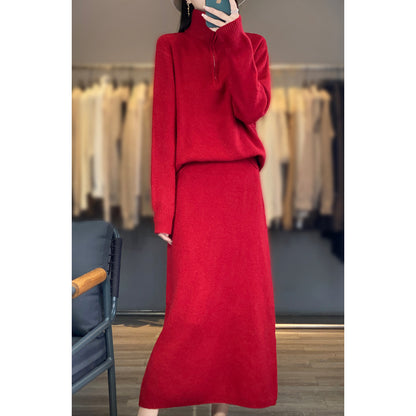 Pull en tricot pour femmes avec col montant et fermeture éclair Chic und Stil
