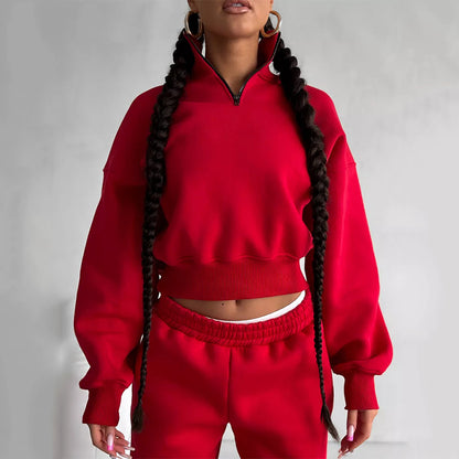 Ensemble de pull court sportif pour femmes avec col montant et taille élastique Chic und Stil