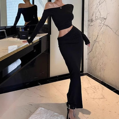 Robe maxi à manches longues pour femmes avec design asymétrique et détails volantés Chic und Stil