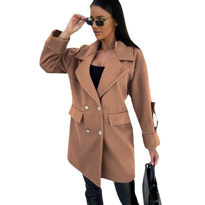 Blazer en coton surdimensionné pour femmes avec double boutonnage et poches pratiques Chic und Stil