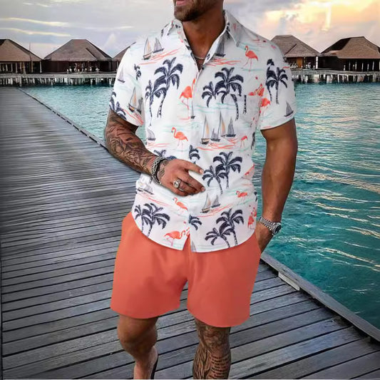 Chemise à manches courtes pour hommes avec motif tropical et coupe décontractée Chic und Stil