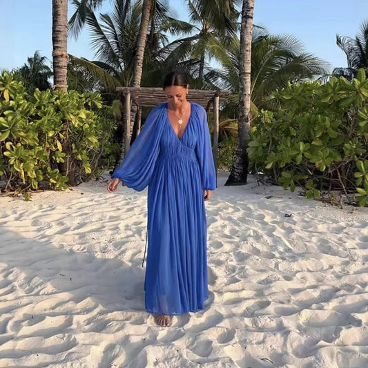 Robe maxi femme avec un élégant effet drapé et des volants féminins Chic und Stil