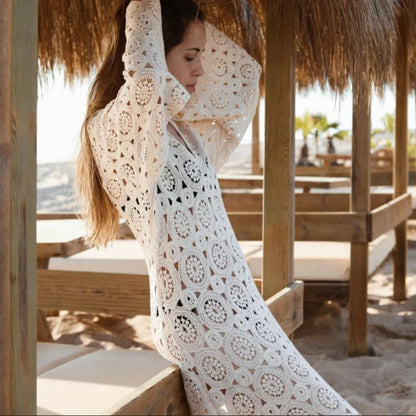 Robe de plage en crochet pour femmes avec des manches volantées et une coupe élégante Chic und Stil