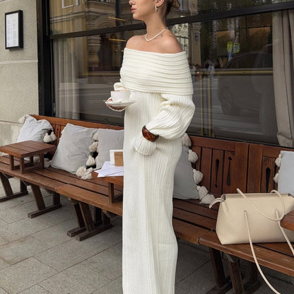 Dames Élégant Robe Maxi en Tricot avec Design Sans Épaules Chic und Stil