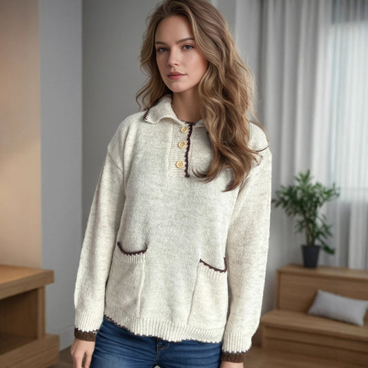 Pull femme avec col contrasté et boutons décoratifs Chic und Stil