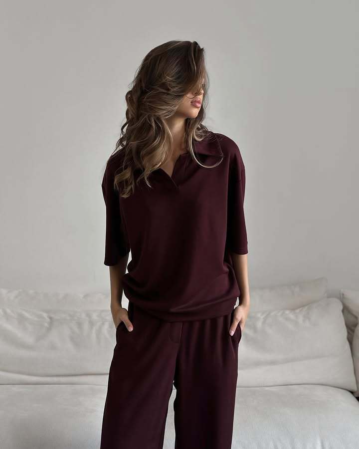 Dames ensemble élégant avec col surdimensionné et pantalons larges Chic und Stil