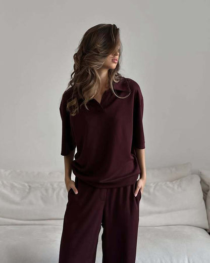 Dames ensemble élégant avec col surdimensionné et pantalons larges Chic und Stil