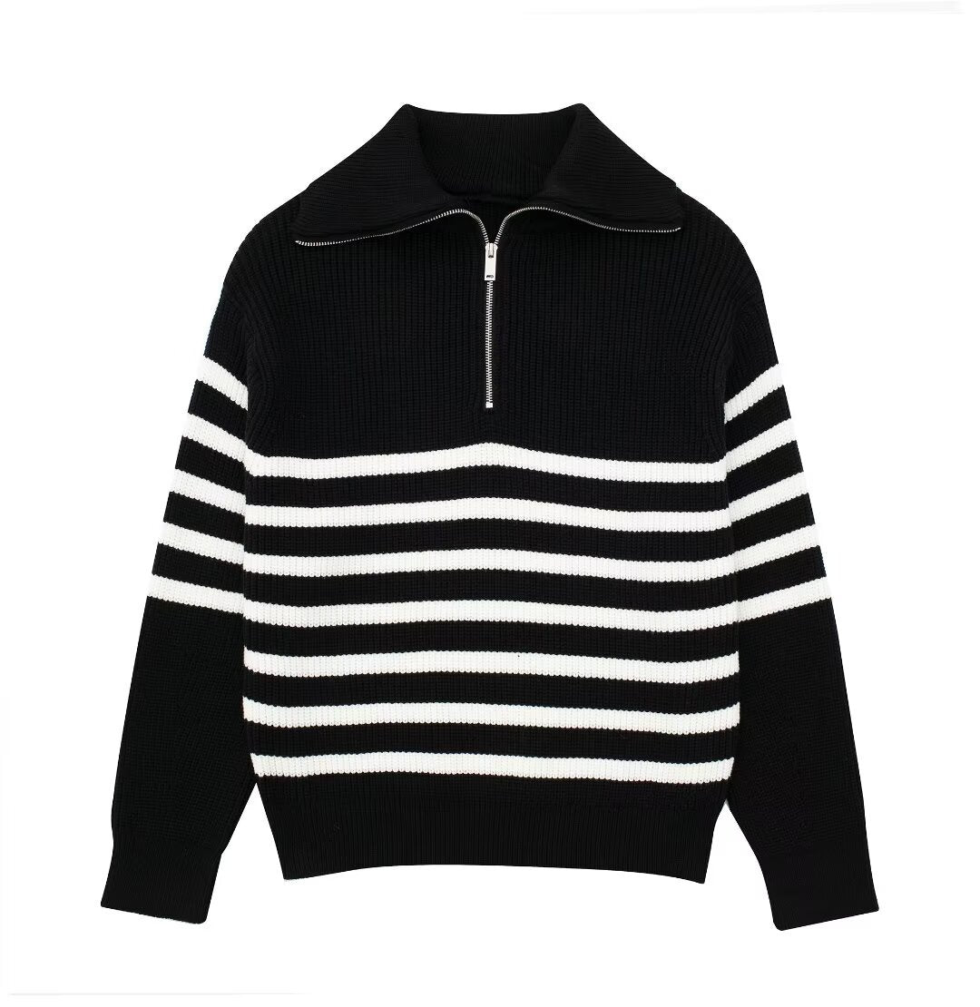 Pull en tricot pour femmes avec col montant et fermeture éclair Chic und Stil
