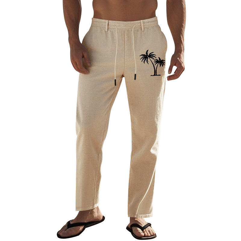 Casual pants for men with elastic waist and contrasting palm print Chic and Style