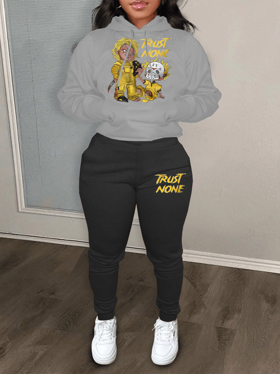 Women's hoodie and jogging pants set with creative print design Chic und Stil