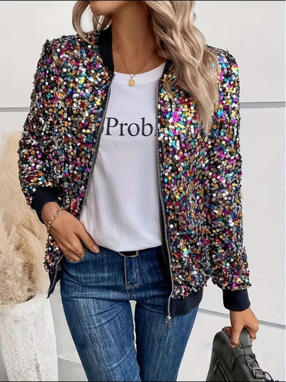 Functional shimmering bomber jacket for ladies Chic and Style