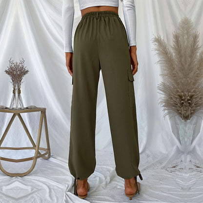 Women High-waisted cargo pants with adjustable ankle ties Chic and Style