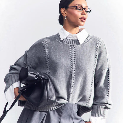 Pull en tricot décontracté pour femmes avec un design texturé et des épaules raglan Chic und Stil